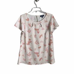 Modcloth Cream Boardroom Brunch Keyhole Top Flutter Sleeve Travel Women's